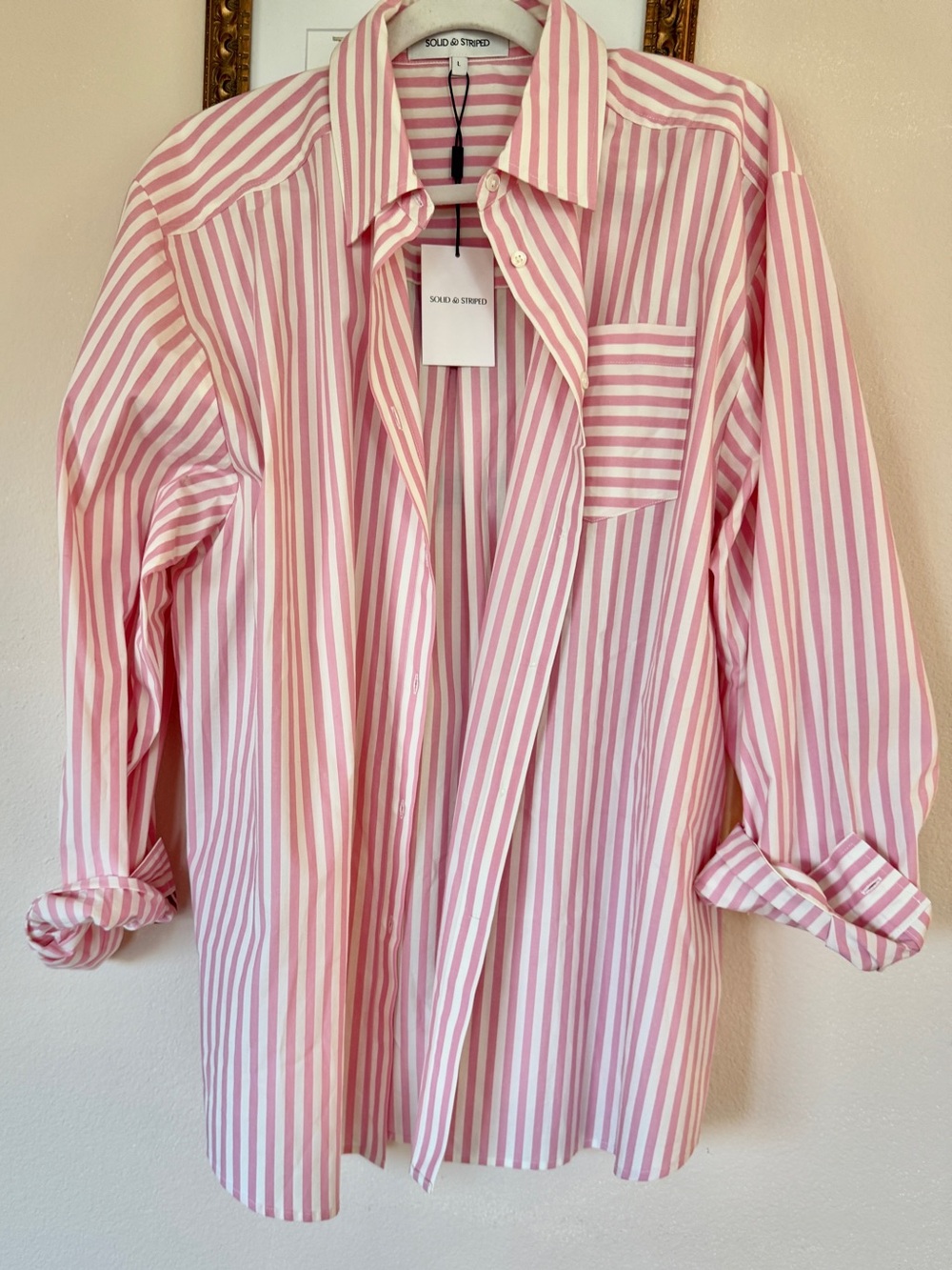 SOLID & STRIPED Pink and White Striped Avril Button-Up Shirt